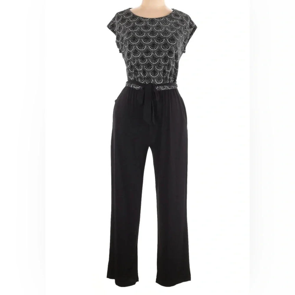 ENFOCUS Elegant Embellished Black and Silver Jumpsuit - Picture 1 of 3